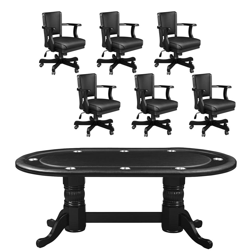 Black 84" Texas Hold'em Table & 6 Chairs Game Room Guys